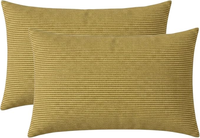 RSH DECOR: Lumbar Jumbo Throw Pillows Set of 2 | 26” x 16" | All-Weather Spun Fabric | Water and Fade-Resistant | Outdoor Support Pillows for Patio Furniture | Made in USA (Luca Rib Pecan)