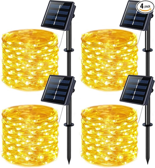 JMEXSUSS 4 Pack Solar Fairy Lights, 33ft 100LED String Lights Warm White | Christmas Lights Outdoor Waterproof, 8 Modes Copper Wire Twinkle Lights for Outside Garden Yard Tree Wedding Decorations