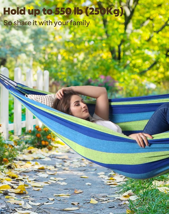 ANYOO Cotton Hammocks Portable Hammock with Tree Straps Easy Setup Indoor/Outdoor Hanging Bed 550lb Capacity Perfect for Backyard Camping Travel