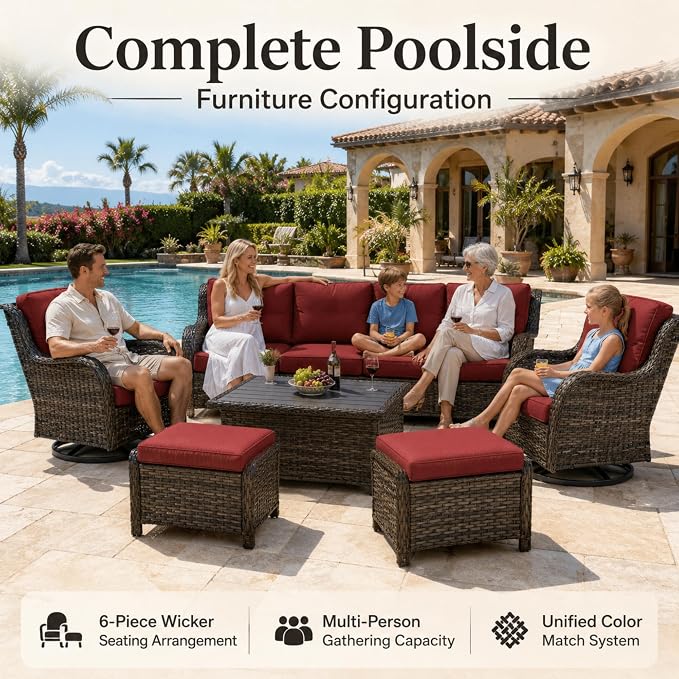 HUMMUH Outdoor Swivel Rocker PE Wicker Patio Chairs Set of 2, Rattan Rocking Chair Furniture Set
