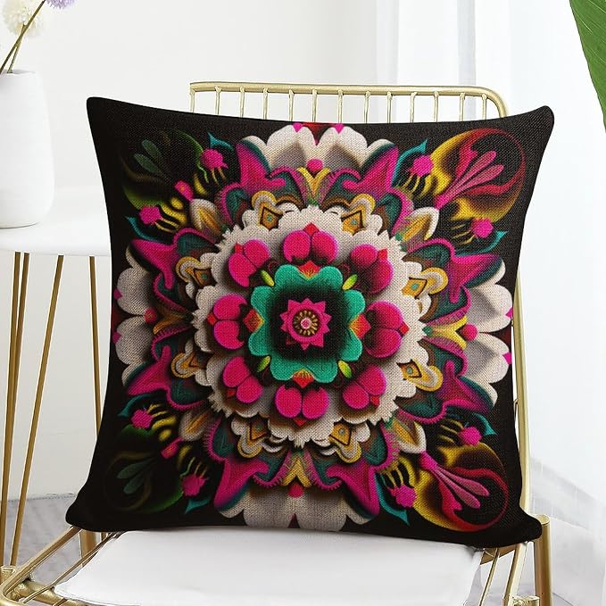 Linen Cushion Case Outdoor Home Decoration Modern Blossom Cushion Covers Mexican Flowers Throw Pillowcases for Farmhouse Decor Room Bedroom Sofa Chair Car 16"x16" Cutton Linen Cushion Cases
