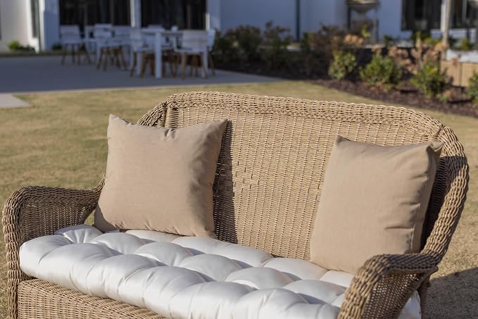RSH DECOR: Sunbrella Lumbar & Square Pillows Set of 4 | 20" x 12" & 17" x 17" | Water and Fade-Resistant Performance Fabric | Outdoor Throw Pillows for Patio Furniture | Canvas Heather Beige