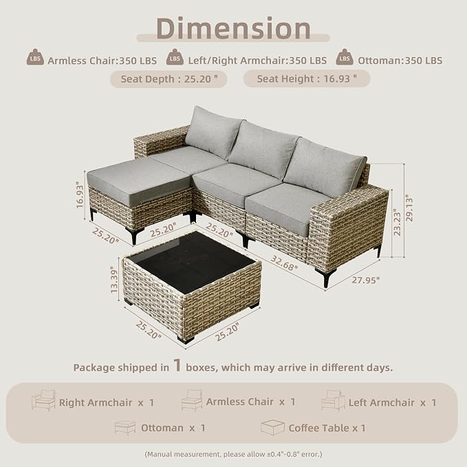Outdoor Sectional Patio Furniture Set,5 Pieces Wicker Conversation Sets L Shaped Couch,Extra Deep Out Door Sofa Outside Furniture,Dark Gray