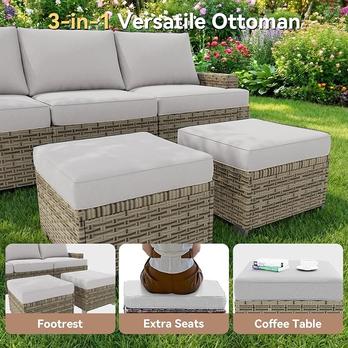 LazySunsets Luxury Patio Furniture Set，All-Weather Patio Sectional Sofas with Thickened Cushions, 8 Piece Outdoor Furniture Sectional Set with Swivel Rocker Chairs of 2，Grey