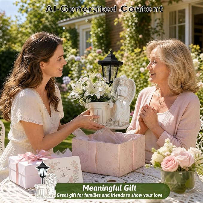 Solar Angel Outdoor Garden Statues with Lantern & Flower Pot | Resin Angel Figurines for Yard Lawn Porch Patio Balcony Decor- Gifts for Women Mom Grandma