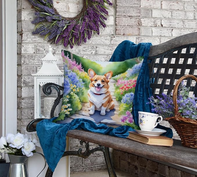 Caroline's Treasures Corgi Spring Path Throw Pillow Machine Washable, Indoor Outdoor Decorative Pillow for Couch, Bed or Patio, 18Hx18W