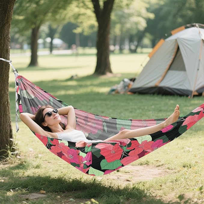 Camping Hammock Outdoor Hammocks for Outside Bougainvillea Flowers Beach Trees Portable Lightweight with Pockets Tree Straps Indoor
