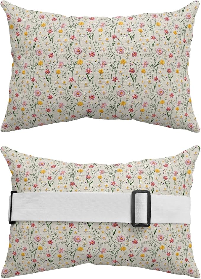 Outdoor Pillows Covers with Inserts Flowers Pink White Floral Pattern Waterproof Recliner Pillow with Adjustable Strap Throw Pillows for Patio Furniture Pool Lounge Chair, 12x20 inch, 1PCS