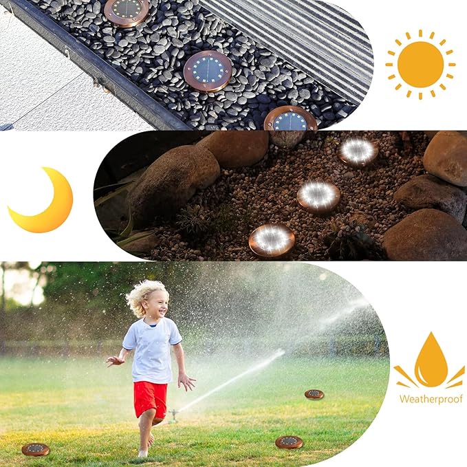 HOFLYW HOFLY Outdoor In-Ground Solar Landscape Lights - 8 Pack, 12 LED, White Light for Pathway, Yard, Patio, Walkway