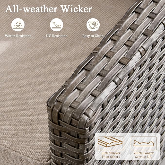 Luxury Patio Furniture sofa Set - 9 Pieces All Weather Wicker Outdoor Couch and High Back Swivel Rocker Patio Chairs with Side table&footstools for Deck Yard and Poolside Gray Wicker | Beige Cushions
