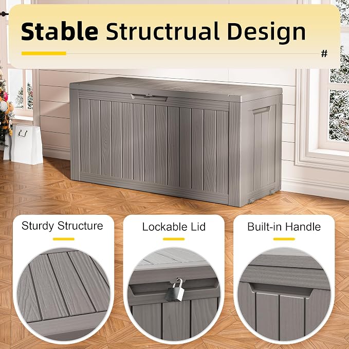 Bifanuo Outdoor Storage Box Waterproof, Resin Deck Box with Lockable Lid，Patio Storage Box Indoor and Outdoor Use for Cushions, Garden Tools & Package Delivery, UV Resistant (Grey, 72 Gallon)
