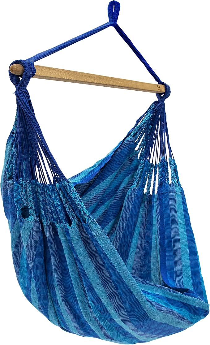 Vivere Cotton Double Wide Hammock Chair - Soft, Durable, Easy Setup with Wood Spreader Bar - 330 lb Capacity
