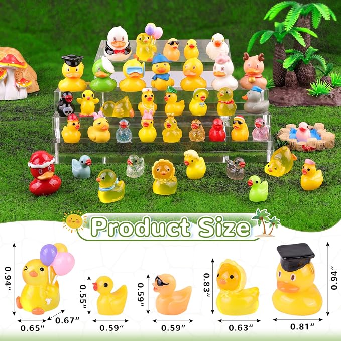 TINKRSTUFF 40PCS Mini Resin Animals Assorted Styles Cute Tiny Ducks,Miniature Duck Figures to Hide,Little Animal Bulk for Topper Desk Garden Dollhouse Landscape Aquarium Ornaments DIY Crafts & Decor