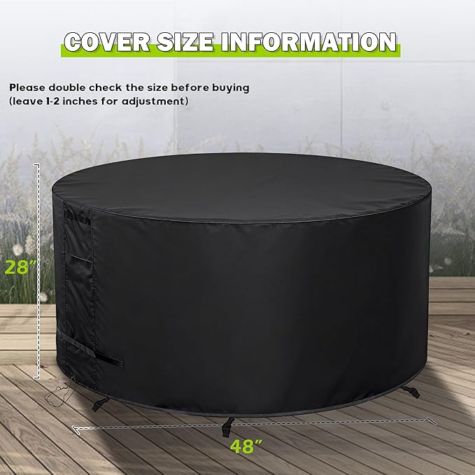 Round Patio Furniture Cover Weatherproof, 48 Inch Outdoor Round Table Cover for Patio Dining Table and Chairs Waterproof-48" Dia x 28" H