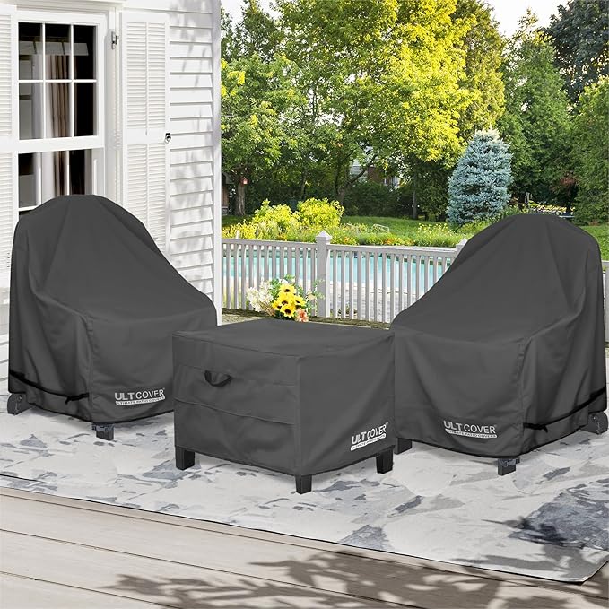 ULTCOVER Waterproof Patio Ottoman Cover Square Outdoor Side Table Furniture Covers Size 24L x 24W x 18H inch, Black