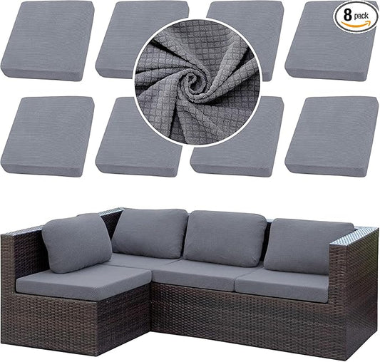 Outdoor Cushion Covers Set,8PCS Patio Furniture Couch Seat Slipcovers, Replacement for Sofa Sectional Chair(Cover，Only)