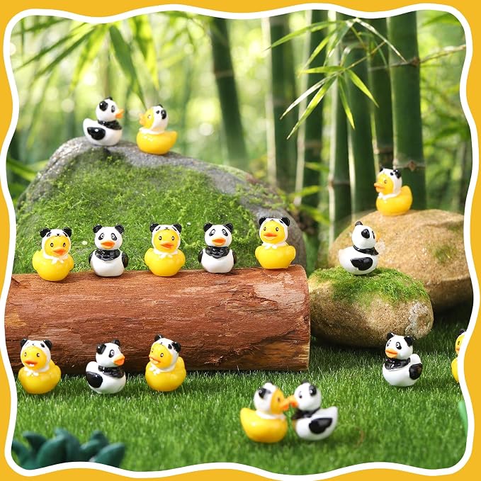 30 Pcs Panda Ducks, Mini Panda Resin Ducks Bulk, Fun Printed Toy Figures for Birthday Party Favors, Themed Decor, Kids Gift Collection (Panda)