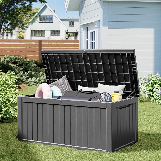 NUNU LAB 270 Gallon Large Resin Deck Box, Waterproof Outdoor Storage Box, Lockable Storage Bin for Patio Furniture, Garden Tools, Pool Accessories, UV-Resistant & All-Weather, Black
