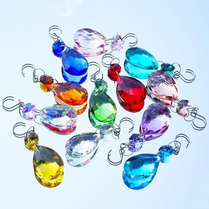 10 Pcs Blue Crystal Bauhinia Suncatcher Prisms Chandelier Window Decor | Blue Crystal Bauhinia Prisms Suncatcher Pendants 3 Inch Chandelier Beads Replacement Hanging for Window Garden Wedding Decor