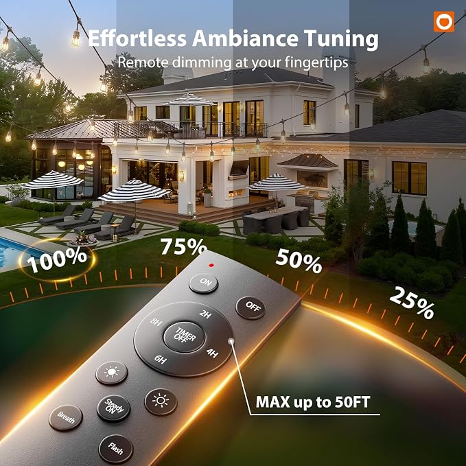 addlon 200FT Outdoor String Lights with Remote Dimmable Waterproof Patio | Warm White Edison Bulbs, Heavy Duty Shatterproof Hanging Strand for Outside Backyard Porch Garden Bistro Pergola Party