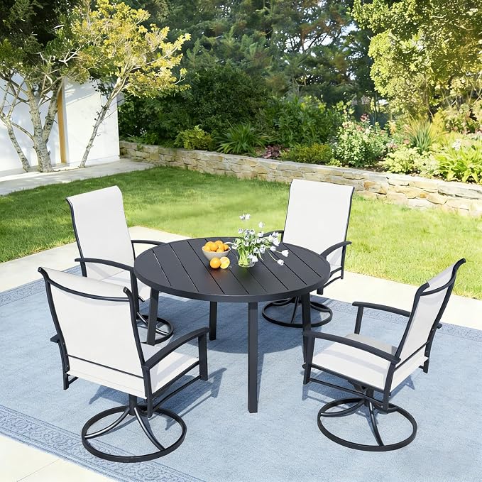 Outdoor Swivel Rocker Dining Chair Set of 4, All Weather Patio Dining Chair with Textilene High Back and Metal Frame, Backyard, Lawn Garden and Deck Porch Patio Furniture Set