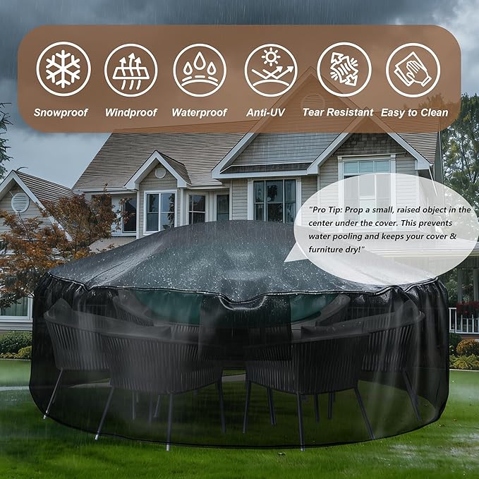 Heavy Duty Waterproof Outdoor Patio Furniture Covers - All Weather Protection for Sectional Sofa, Dining Table & Chair Set, Patio Furniture Protector Cover (All Black, Round-84"D x 28"H)