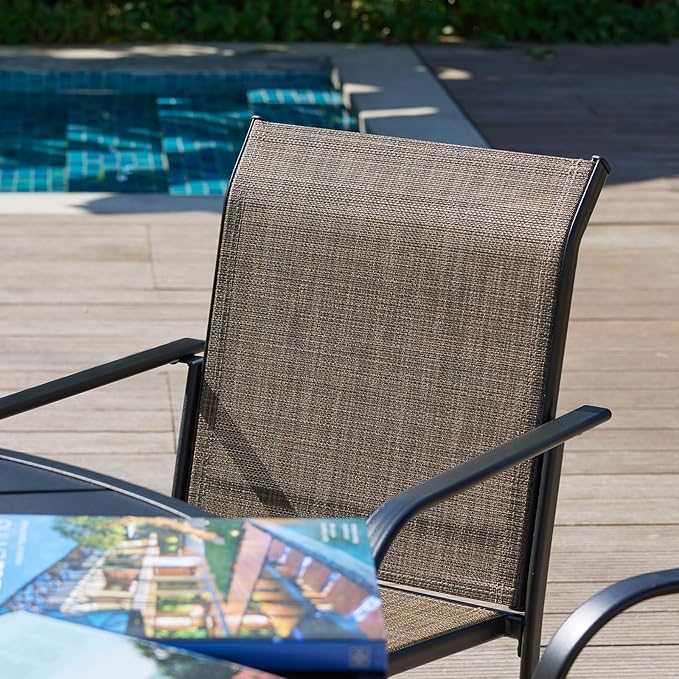 VICLLAX Round Outdoor Dining Set, Patio Table and Chairs Set Set of 10 Patio Stackable Chairs and 63" Outdoor Round Table with Umbrella Hole for Backyard Lawn Garden, Brown Chairs and Black Table