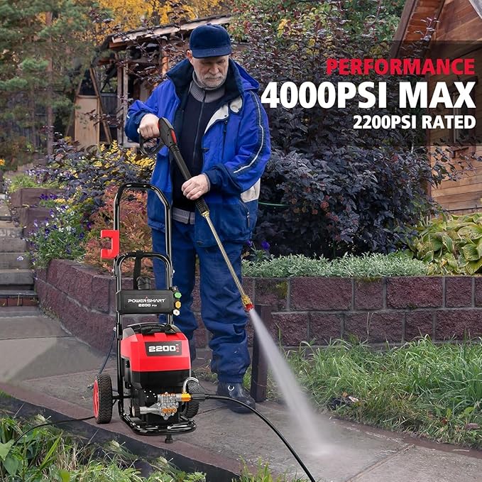 PowerSmart Electric Pressure Washer, 1.8GPM 4000PSI Max Power Washer with 35FT Power Cord & 27FT Hose, Soap Tank,Spray Gun