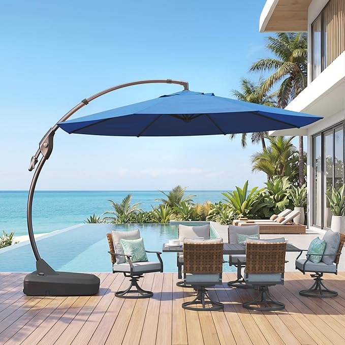 Grand patio 12 FT Sunbrella Cantilever Umbrella with Base Outdoor Aluminum Offset Umbrella with Tilt Adjustment (Sapphire Blue, 12 FT-SUNBRELLA)