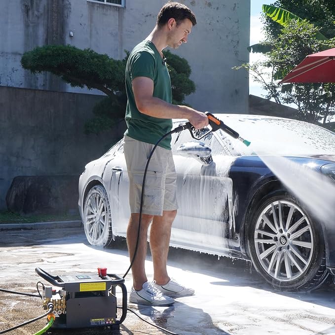 2025 Upgraded 100bar 2.3GPM Commercial Electric Pressure Washer–PM Inverter 3HP Motor,Horizontal Triplex Pump,Power Washer with 65dB Quiet,with 7 Nozzles (0°/15°/25°/40°/Soap/Turbo) for Cars/Driveway