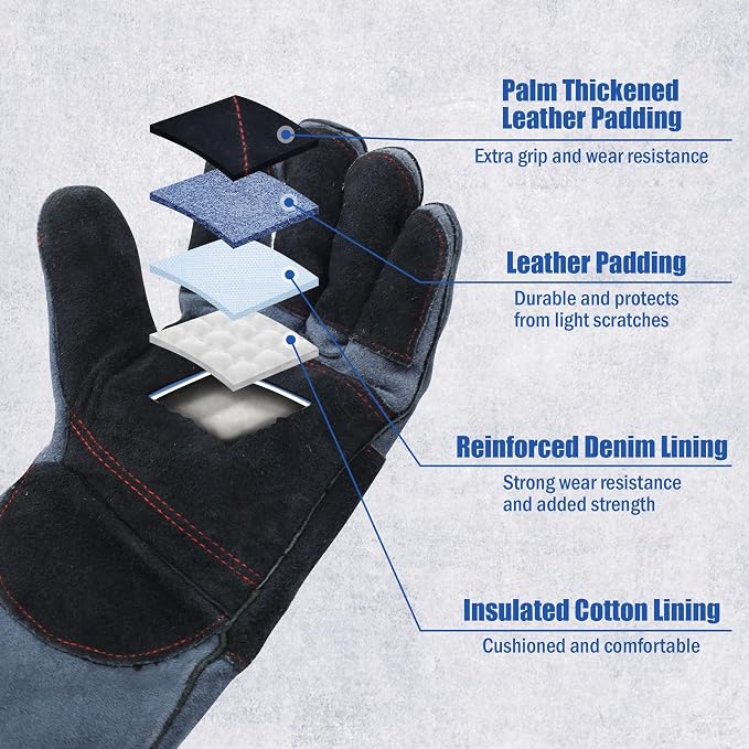 IC ICLOVER Animal Handling Gloves, Snake Bite Proof Gloves, Double Leather | Cat, Dog Training, Bird, Falconry, Snake Reptile Handling, Animal Control, Reinforced Palm Padded, Anti Bite Scratch Gloves