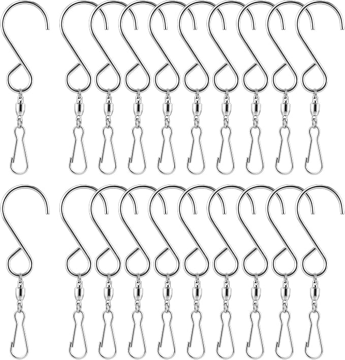 TecUnite 20 Pack Wind Spinner Swivel Hooks Clips for Hanging Wind Spinners Chimes Crystal Twisters Garden Bells Party Supply