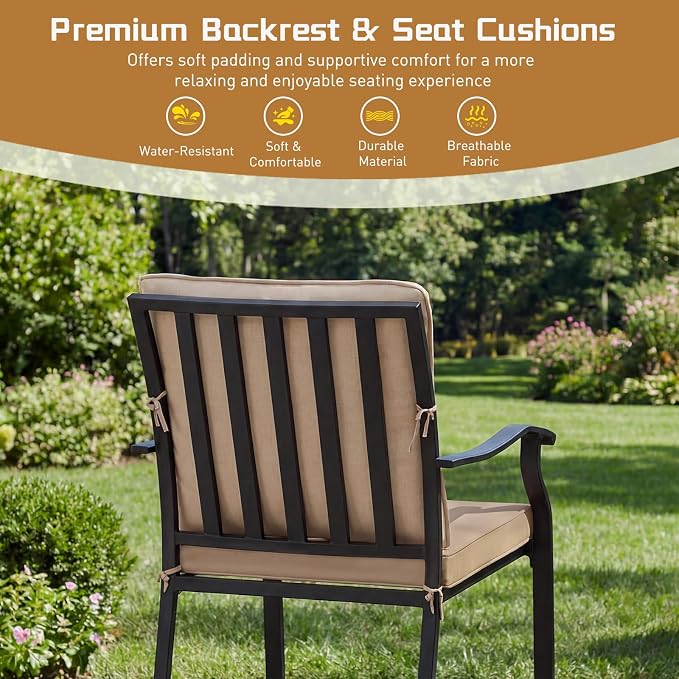 7 Piece Outdoor Patio Dining Set, 62’’ Rectangular Metal Dining Table with Umbrella Hole & 6pcs Outdoor Metal Dining Chairs, Outdoor Furniture Dining Set for Patio, Balcony, Lawn, Garden, Backyard