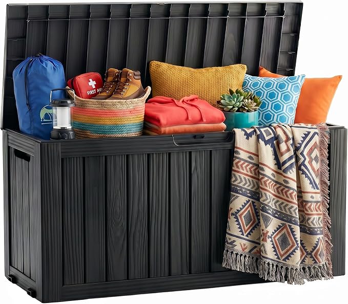 Deck Box Outdoor Storage Box Waterproof Large Resin Deck Box Indoor Outdoor Lockable Storage Container for Patio Furniture Cushions Garden Tools