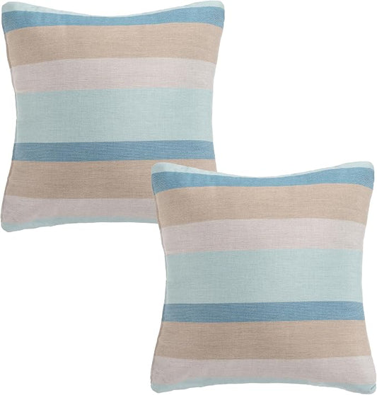 Outdoor Pillows, Patio Decorative Pillows Pack of 2, Waterproof Throw Pillows for Outdoor Furniture, 16× 16 Comfortable Spring Outdoor Pillows for Bed, Couch, Sofa, Blue Stripe