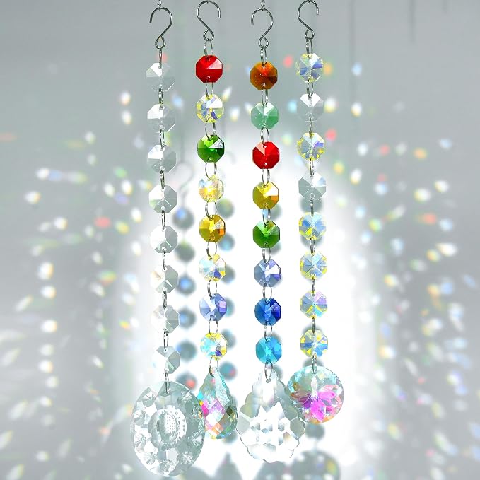 212pcs Crystal Suncatcher Kit, Glass Prisms for Chandelier Parts | K9 Crystal Prism Suncatcher, DIY Kit, Rainbow Maker for Window & Home, 12 Hanging Prisms Set, Shiny Decor Pendants Gift