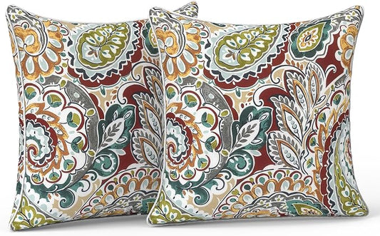 LVTXIII Outdoor Throw Pillow Covers Set of 2, Patio Waterproof Pillow Cases Fade Resistant Accent Pillow Covers for Home and Garden Furniture Decoration, 16x16, Paisley Chilli