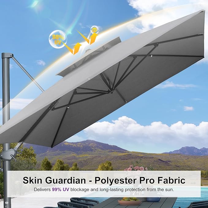 PURPLE LEAF 10' X 13' Double Top Cantilever Patio Umbrella Deluxe Large Outdoor Umbrella Rectangle Offset Umbrella with Fade Resistance for Garden Deck Pool Patio, Mist Grey