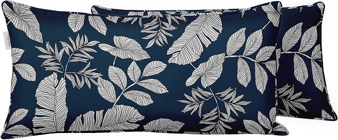 Indoor/Outdoor Polyester Fabric Lumbar Pillow Cover, All-Weather Waterproof Rectangular Cushion Case for Patio Furniture, 16 x 24 Set of 2 - Leaves-31