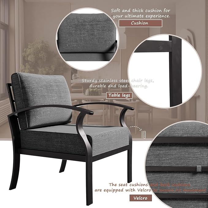 Aluminum Patio Furniture Set with Fire Pit Table, 7 Seats Outdoor Patio Conversation Sets with Swivel Chair Modern Metal Sectional Sofa with Upgrade Cushions for Patio, Backyard - Grey
