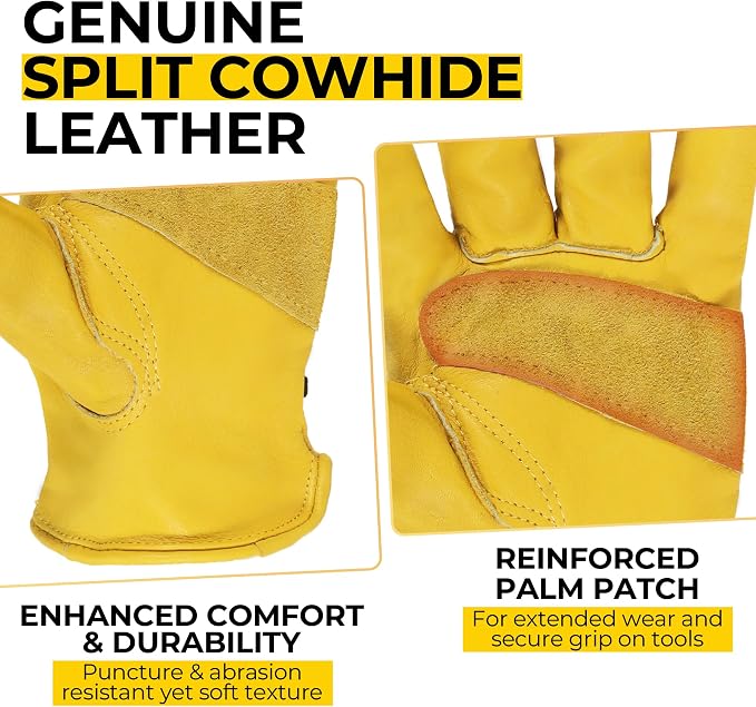 HANDLANDY Leather Gardening Gloves, Leather Work Gloves for Men Women | Durable Utility Men Women Garden Yard Working Glove, for Landscaping, Mechanic, Construction, Driving, Farming, Ranching
