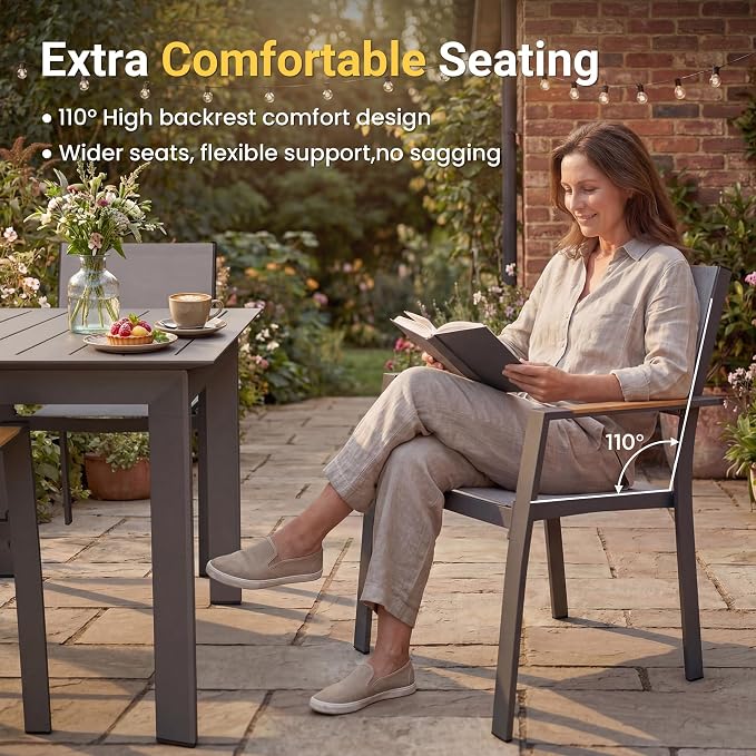 Wisteria Lane Aluminum Outdoor Patio Table and Chairs Set with 121" L-81 L Expandable Dining Table, 13-Pieces Outdoor Dining Set for 12, Patio Furniture Set with Stackable Quick Drying Chairs, Grey