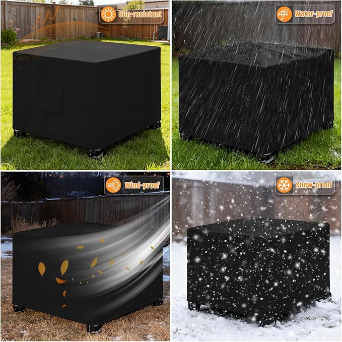 LYHNMW Outdoor Patio Ottoman Cover, 2PCS 32"L x 32"W x 20"H Waterproof Furniture Covering Protector, 600D Heavy Duty Patio Furniture Cover with Padded Handles (Black)