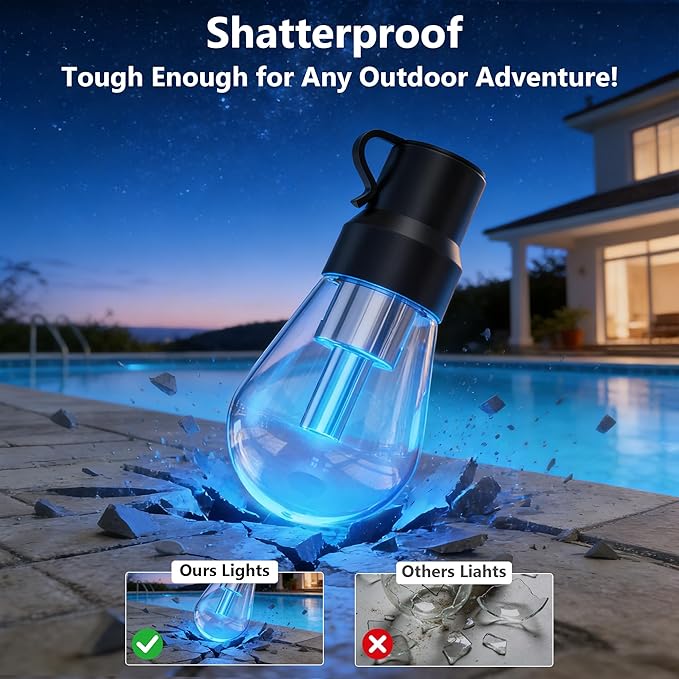 NUERPO Outdoor String Lights, 200FT RGB+IC Outside Light Dimmable Shatterproof LED Bulbs, IP67 Waterproof Chasing Effect Lighting DreamColor Patio Strip Lights for Backyard, Balcony, Outdoor Living