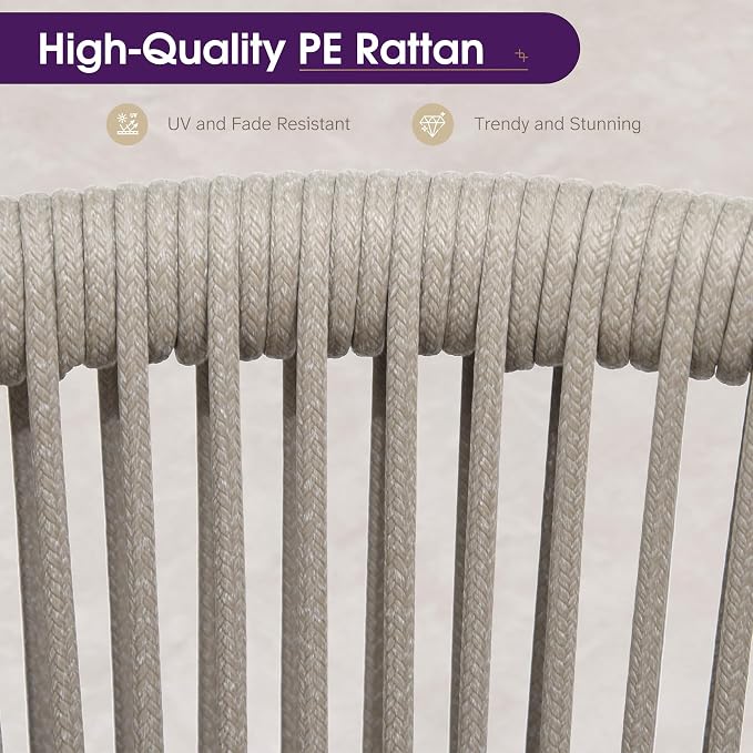 PURPLE LEAF 14 Pieces Patio Dining Set Wicker Outdoor Furniture Oversize Rectangular Table and Chairs Set for Garden Deck Aluminum Frame Backyard Kitchen Set, Cushions and Pillows Included Taupe