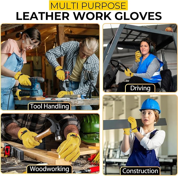 HANDLANDY Leather Gardening Gloves, Leather Work Gloves for Men Women | Durable Utility Men Women Garden Yard Working Glove, for Landscaping, Mechanic, Construction, Driving, Farming, Ranching