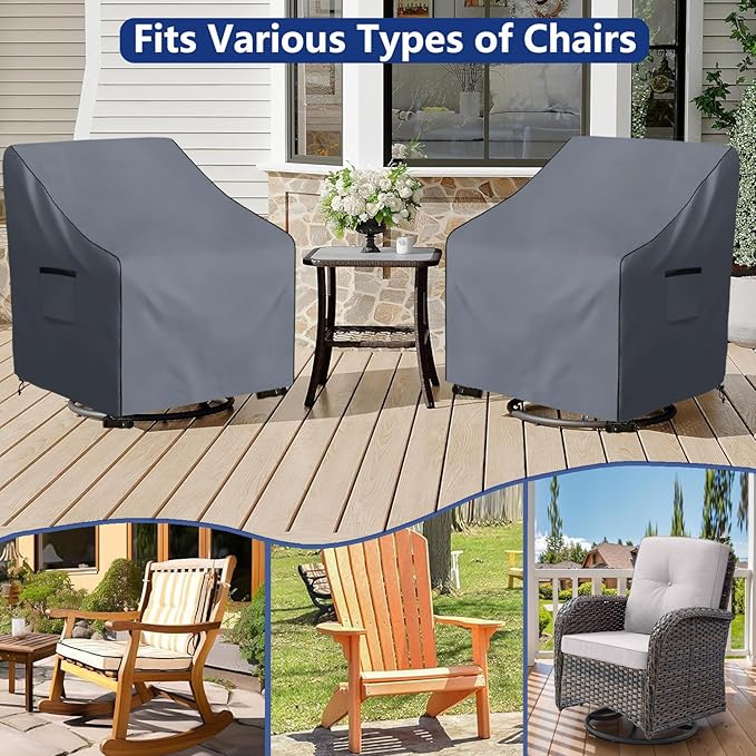 Outdoor Swivel Chair Cover 2 Pack,600D Heavy Duty 100% Waterproof Outdoor Chair Covers,Patio Furniture Covers for Swivel Patio Chairs,33" W x 35" D x 36" H,Grey