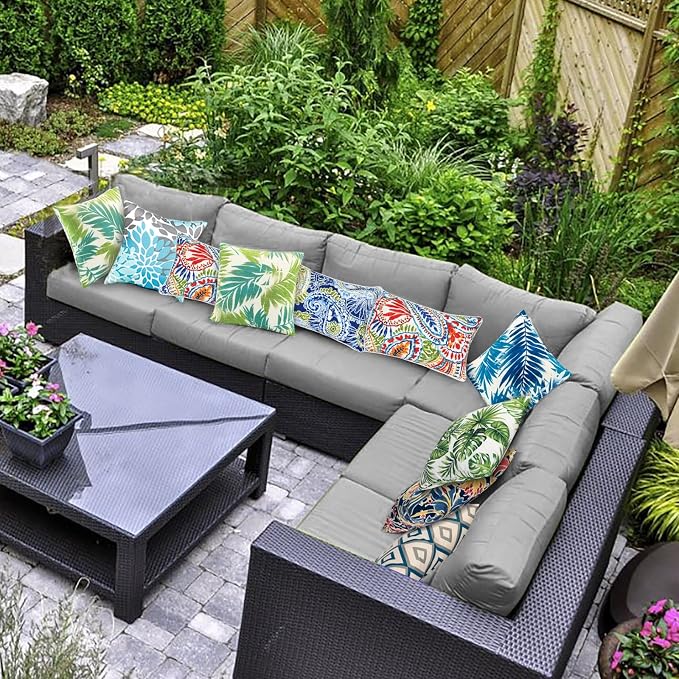 JMGBird Green & Red Outdoor Pillows Waterproof Couch Throw Pillows Inserts | 12x20 Pillow Insert Outdoor Lumbar Pillows Waterproof Outdoor Pillow covers with Inserts for Patio Furniture