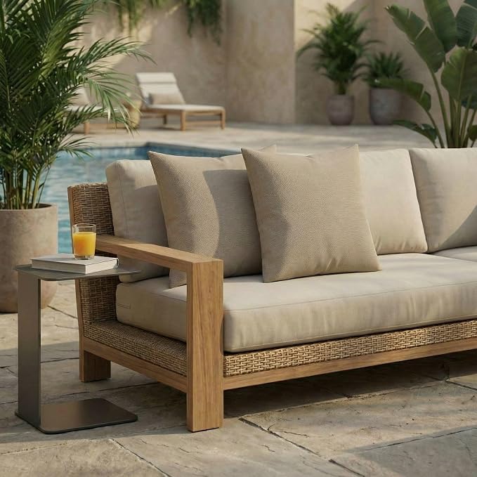 RSH DECOR: Sunbrella Square Throw Pillows Set of 2 | 24" x 24" | Water and Fade-Resistant Performance Fabric | Outdoor Pillow Covers with Down-Alternative Inserts | Made in USA (Vesper Alpaca Stone)
