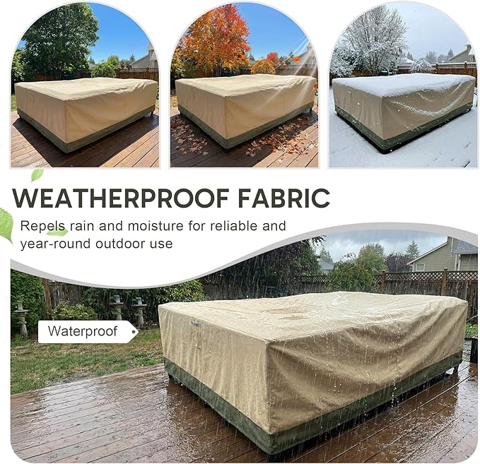 COWVIE Rectangular Outdoor Furniture Cover for Sectional Sofa Set, 600D Waterproof Patio Set Cover for Lawn General Purpose Table and Chairs, 140''L x 88''W x 32''H
